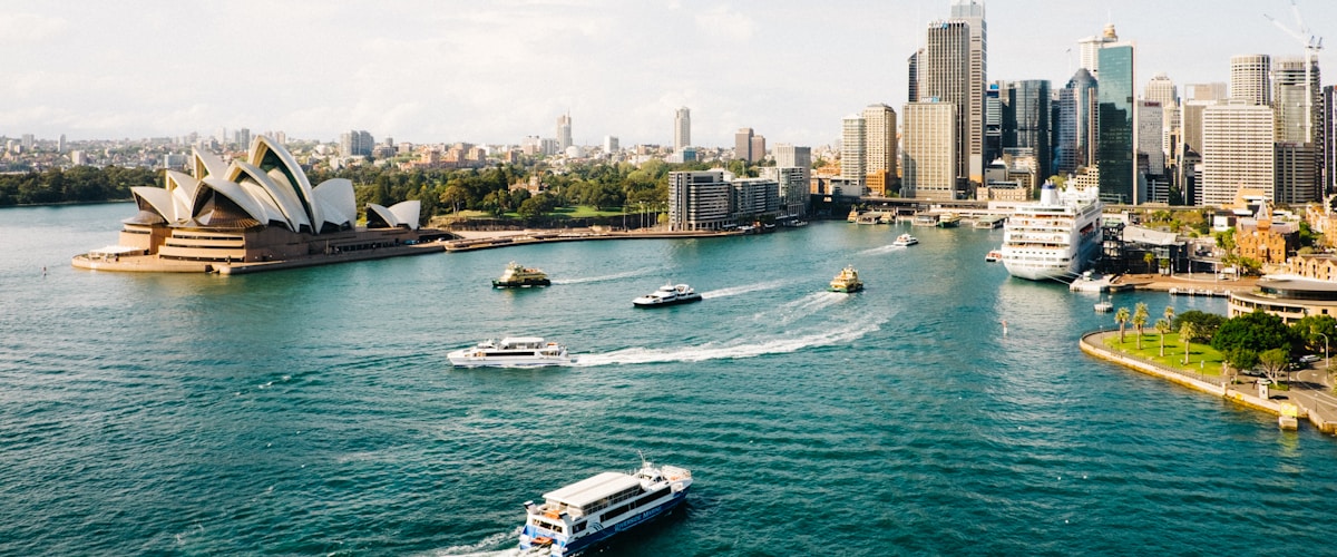 Sydney Harbour with Opera House and city skyline representing life in Australia